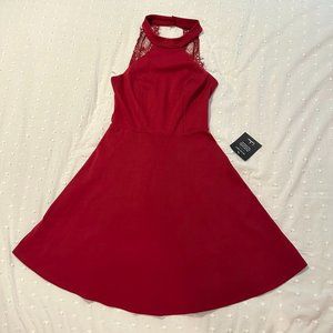 Lulu's High Neck Red Dress w/ Lace Accents - NWT